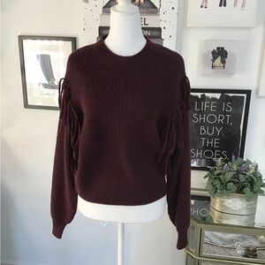 Time and Tru Maroon Sweater with Fringe Accents ( M)